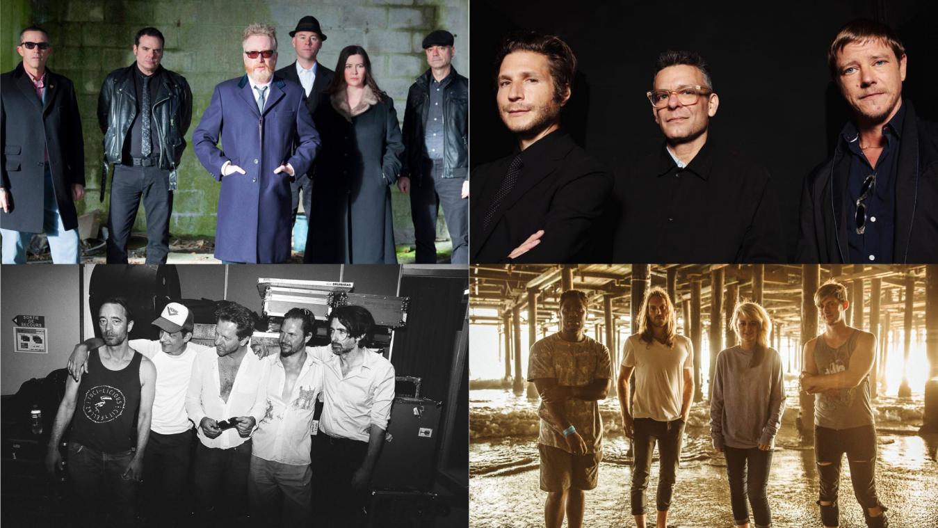 <p>Treten im Sommer in Belgien auf: Flogging Molly (oben links), Interpol (oben rechts), dEUS (unten links) und Bloc Party (unten rechts).</p>