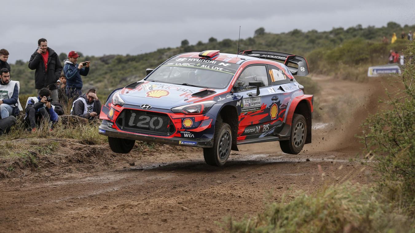 <p>Thierry Neuville und Copilot Nicolas Gilsoul am Donnerstag beim Shakedown der Rallye Argentinien.</p>