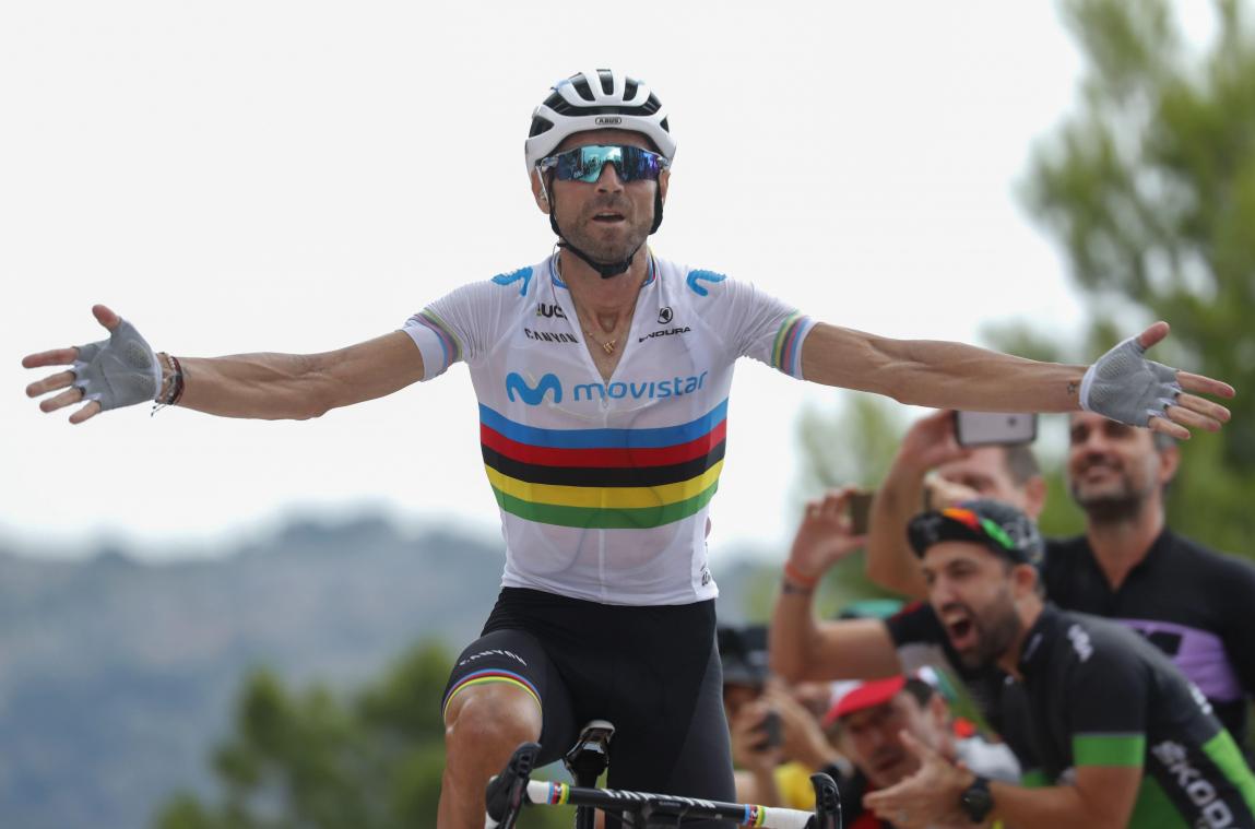 <p>Weltmeister Alejandro Valverde sicherte sich den Etappensieg.</p>