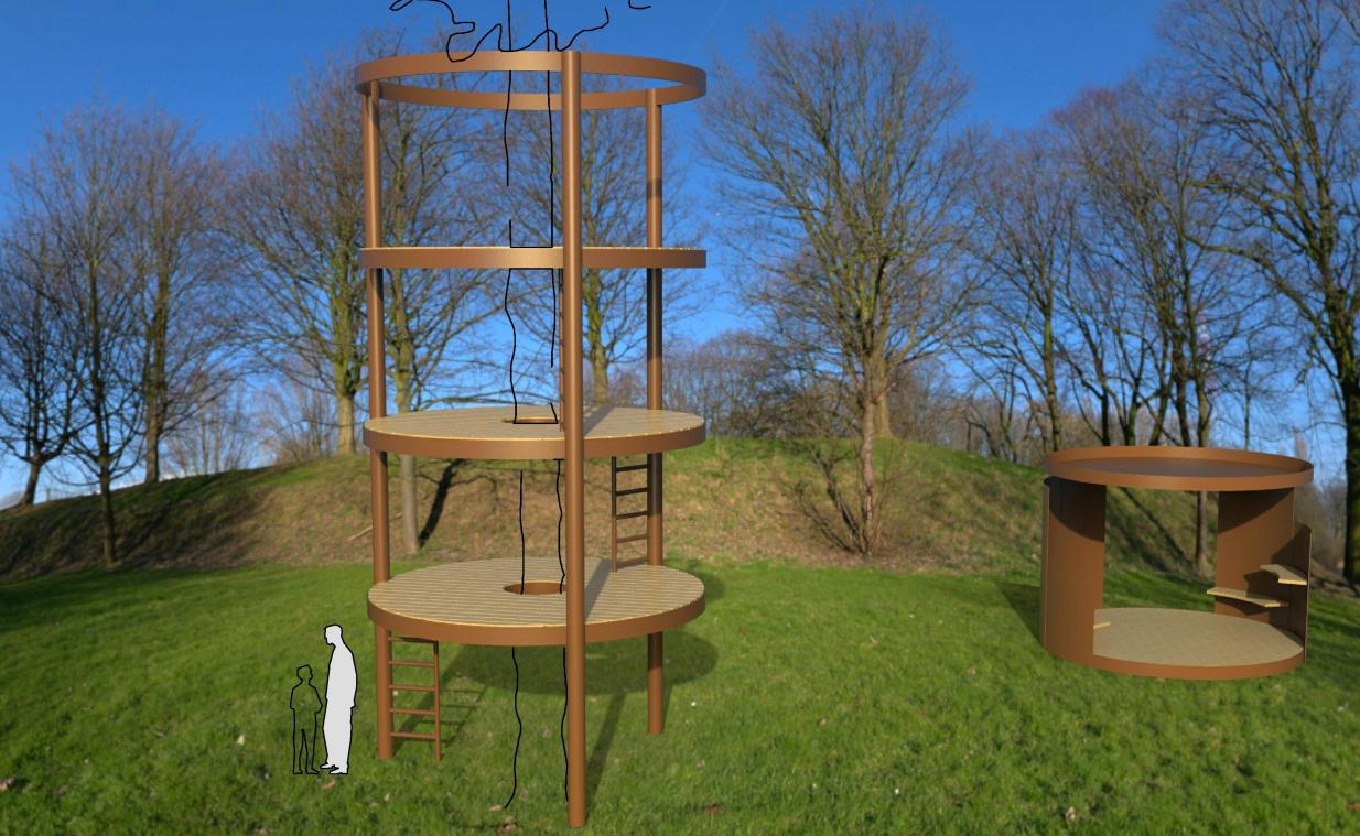 <p>Ein Rahmen aus Cortenstahl, die einzelnen Ebenen mit Holz ausgearbeitet und in der Mitte ein Baum integriert: So könnte der künftige Turm im Park Loten ausschauen.</p>
