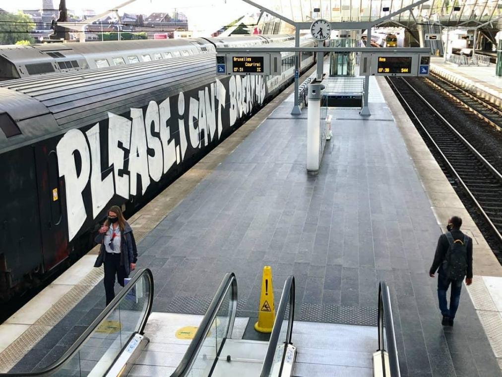 <p>Der Zug im Lütticher Guillemins-Bahnhof</p>