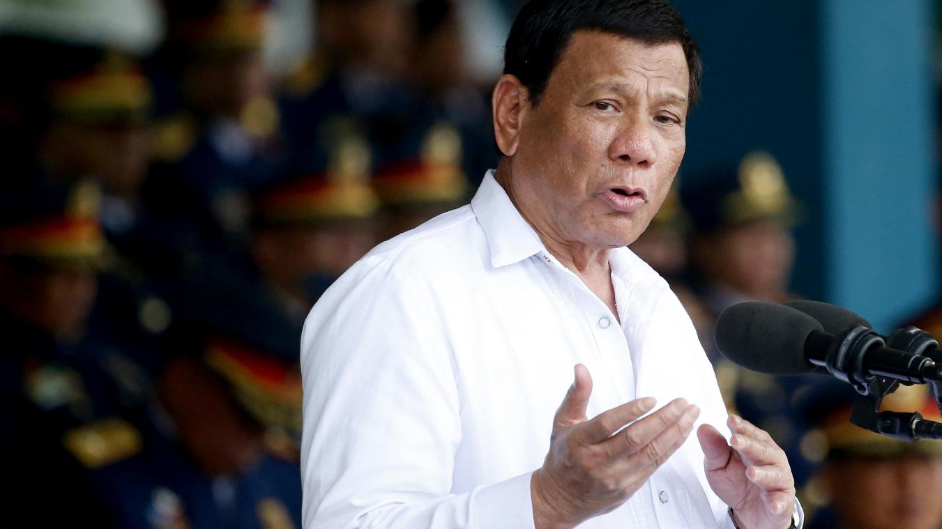 <p>2018, Philippinen, Quezon: Rodrigo Duterte spricht im Rahmen des 117. Jubiläums der Philippinischen Polizei zu Polizeibeamten.</p>