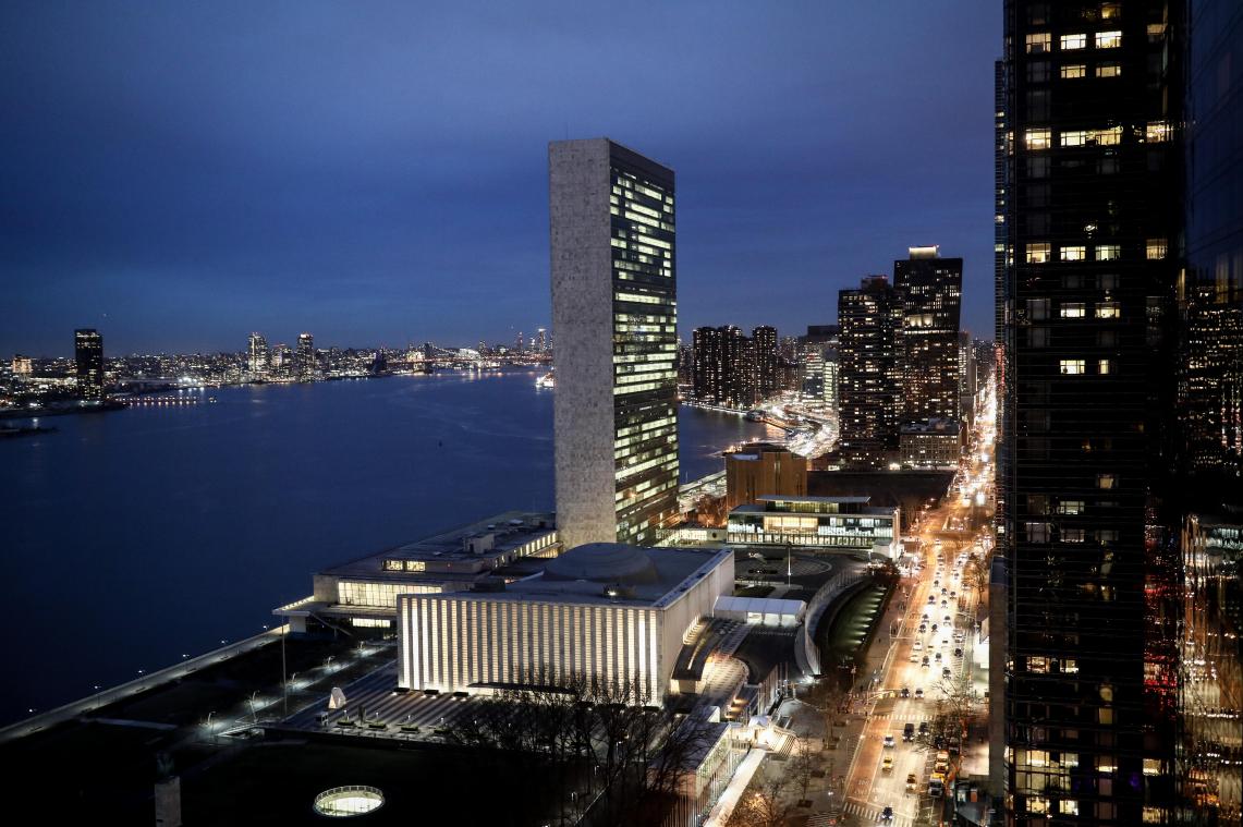 <p>New York: Das UN-Hauptquartier leuchtet am East River.</p>