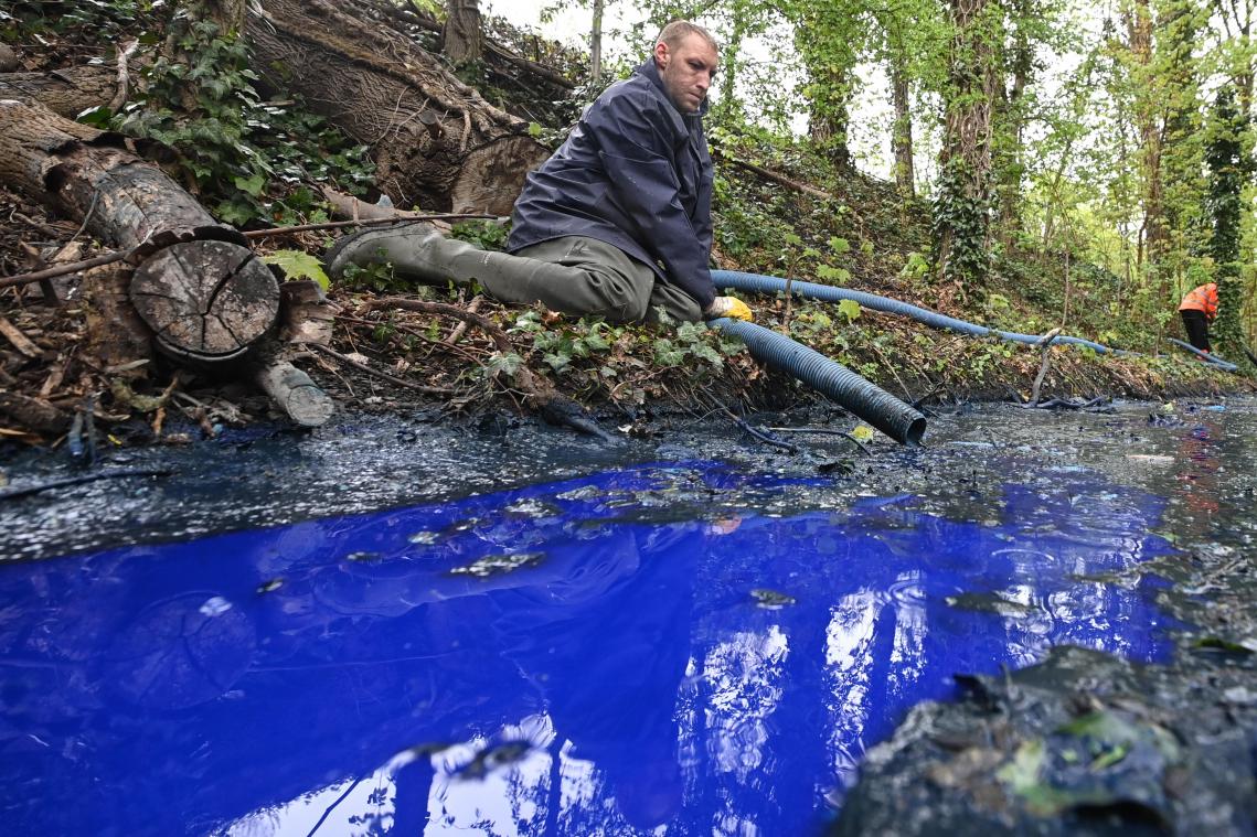 <p>Blaues Wasser fließt durch einen Bach in Ghlin.</p>
