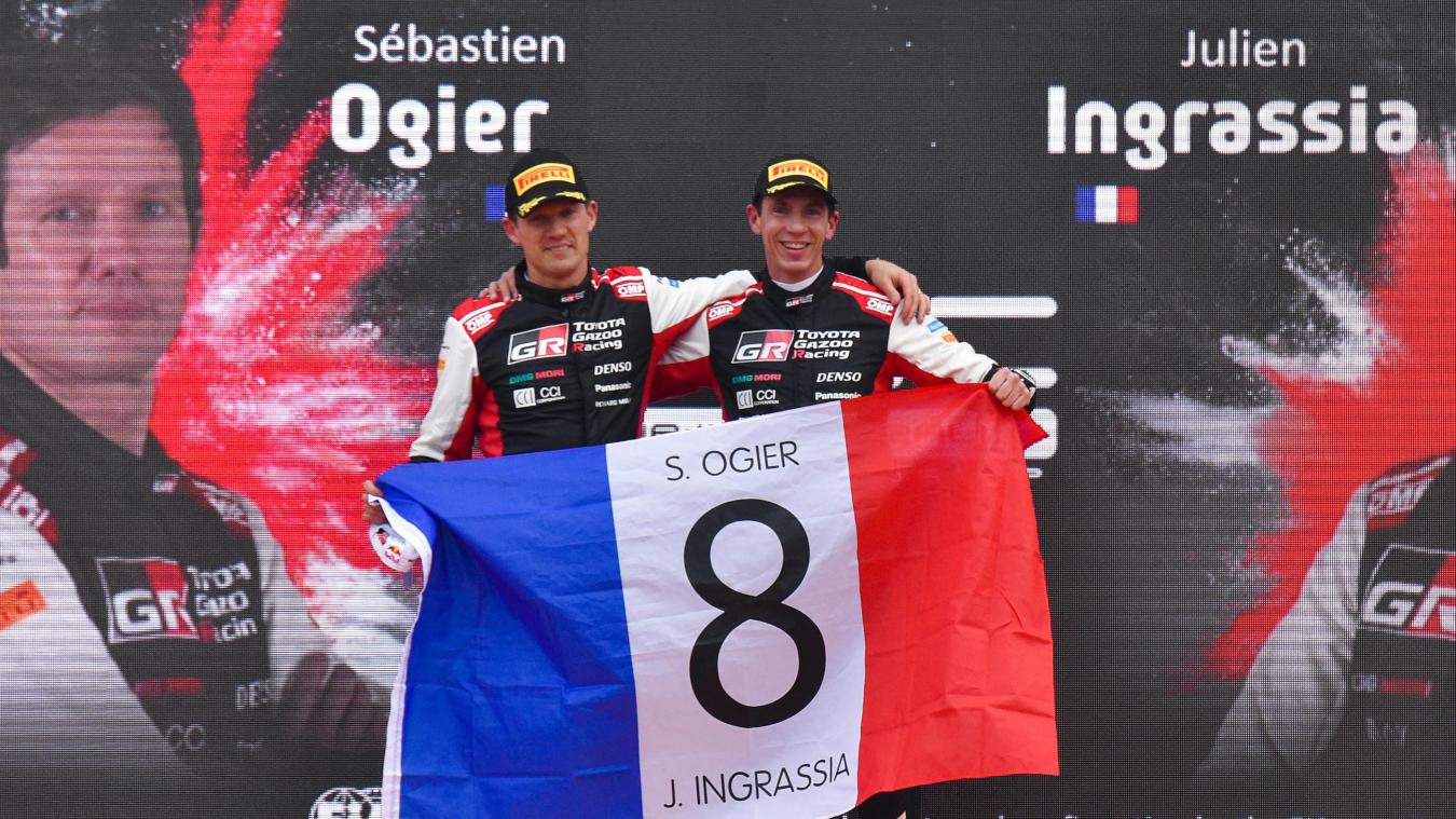 <p>Sebastian Ogier mit seinem Co-Fahrer Julien Ingrassia.</p>