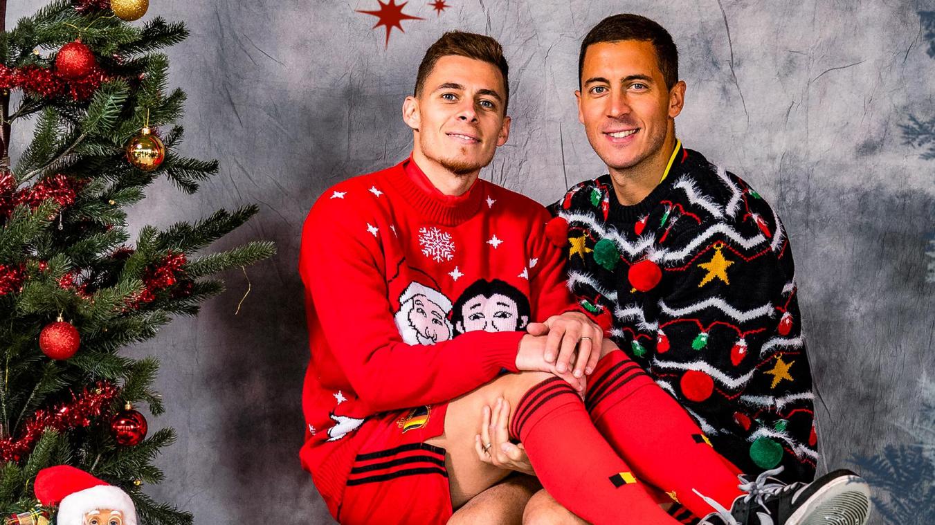 <p>Ließen sich in einem „Ugly Christmas Sweater“ ablichten: Thorgan und Eden Hazard.</p>
