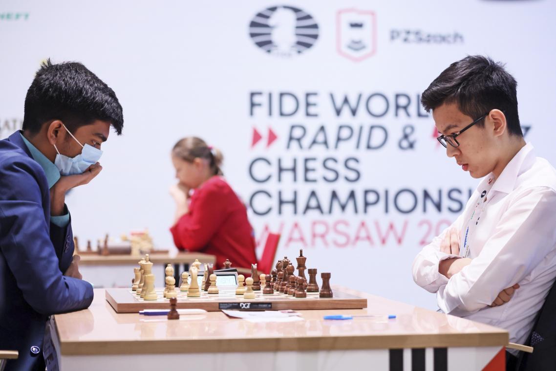 <p>Nodirbek Abdusattorow (rechts) ist neuer Schnellschach-Weltmeister.</p>