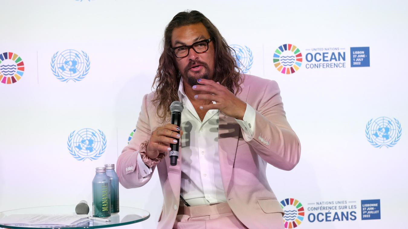 <p>Der US-Schauspieler und Meeresaktivist Jason Momoa spricht auf der UN-Ozean-Konferenz der Vereinten Nationen.</p>