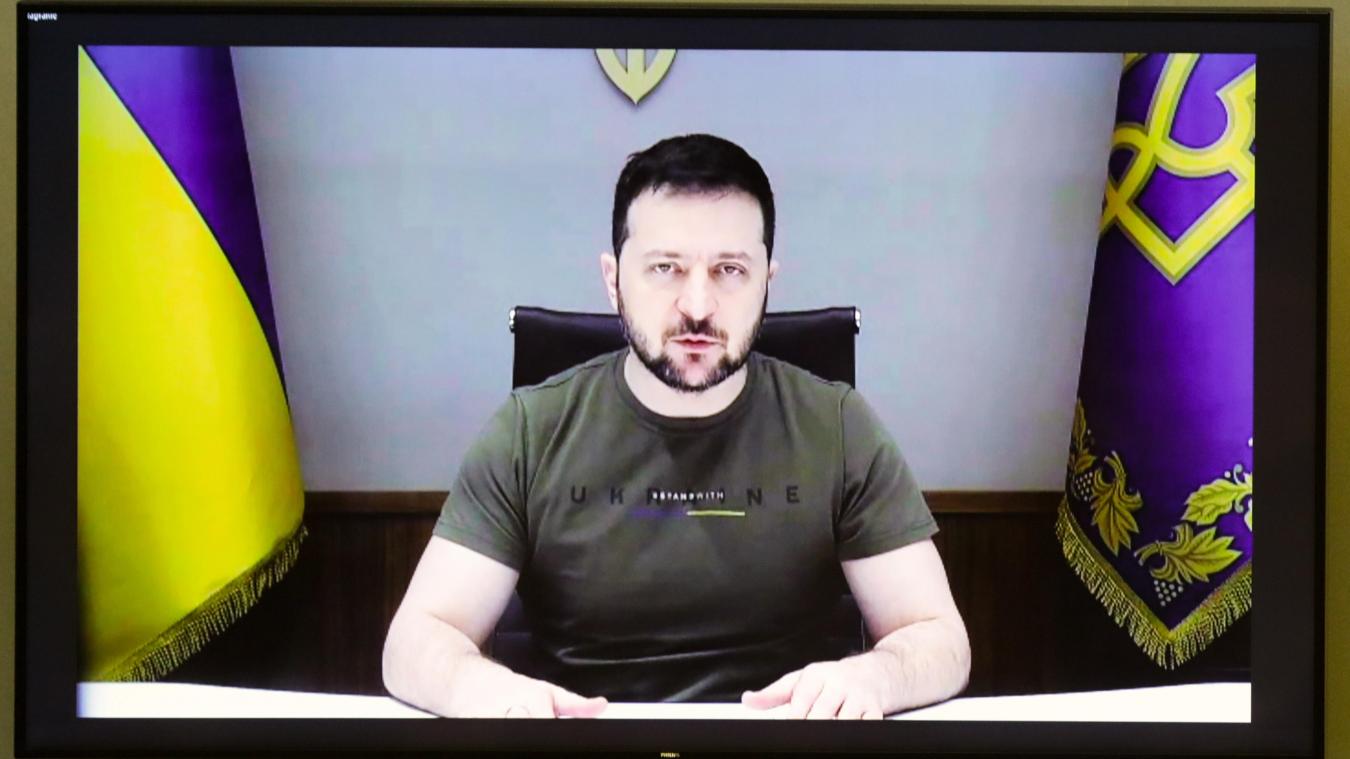 <p>Wolodymyr Selenskyj spricht per Videokonferenz während einer dreitägigen Sitzung der Parlamentarischen Versammlung der OSZE im Unter- und Oberhaus des polnischen Parlaments.</p>