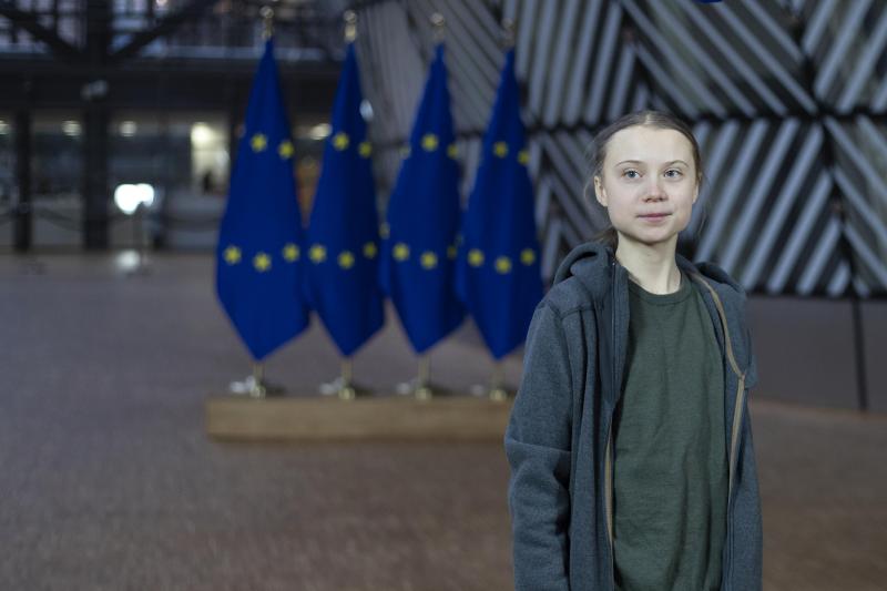 <p>Greta Thunberg sprach im Europagebäude vor Journalisten.</p>